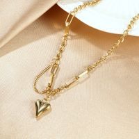 Hot Sale Titanium Steel Small Peach Heart Love-shaped Necklace main image 3
