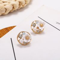 S925 Silver Needle Flower Geometric Round Hollow Diamond Simple Pearl Earrings Wholesale Nihaojewelry main image 1