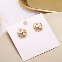 S925 Silver Needle Flower Geometric Round Hollow Diamond Simple Pearl Earrings Wholesale Nihaojewelry main image 4