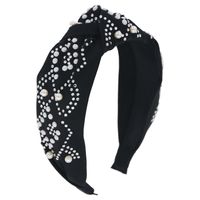 Hot Sale Satin Cloth Knotted Beaded Pearl Plastic Diamond Six-color Hair Accessories Fashion Headband sku image 2