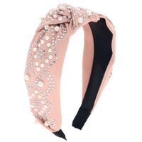 Hot Sale Satin Cloth Knotted Beaded Pearl Plastic Diamond Six-color Hair Accessories Fashion Headband sku image 4