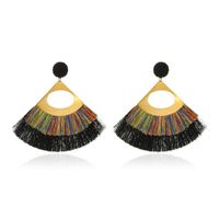 New Exaggerated Double-layer Fan-shaped Bohemian Retro Tassel Earrings Wholesale Nihaojewelry sku image 6