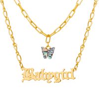 Hot-selling Butterfly Retro Multi-layer English Letter Alloy Pendant Necklace Bone Chain sku image 4