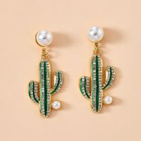 Korea Simple Forest Pearl Green Cactus Earrings Wholesale Nihaojewerly sku image 5