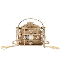 Fashion Pearl Sun Flower Hollow Black Rhinestone Handmade Portable Birdcage Dinner Basket Bag main image 3