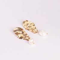 Matte Texture Metallic Alloy Stud Earrings Freshwater Pearl Minimalist Retro Dongdaemun Same Product Earrings For Women sku image 1