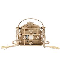 Fashion Pearl Sun Flower Hollow Black Rhinestone Handmade Portable Birdcage Dinner Basket Bag sku image 3
