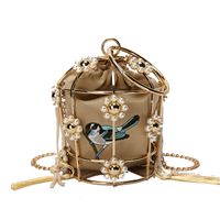 Fashion Pearl Sun Flower Hollow Black Rhinestone Handmade Portable Birdcage Dinner Basket Bag sku image 6