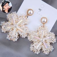 925 Silver Pearl Fashion Metal Crystal Ice Flower Boucles D&#39;oreilles Exagérées En Gros main image 2