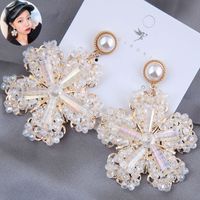 925 Silver Pearl Fashion Metal Crystal Ice Flower Exaggerated Stud Earrings Wholesale main image 2