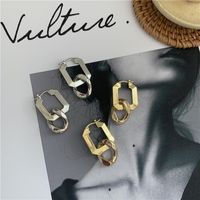 Real Gold Plated Simple  Square Hanging Ring Metal Circle Earring Wholesale main image 4