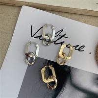 Real Gold Plated Simple  Square Hanging Ring Metal Circle Earring Wholesale main image 5