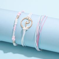 Bohemia Style Golden Waves Hand-beaded Pink Alloy Anklet 3-piece Set main image 3