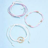 Bohemia Style Golden Waves Hand-beaded Pink Alloy Anklet 3-piece Set main image 4