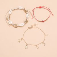 Three-layer Starfish Natural Shell Hand-woven Tassel Alloy Anklet 3-piece Set main image 4