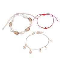 Three-layer Starfish Natural Shell Hand-woven Tassel Alloy Anklet 3-piece Set main image 5