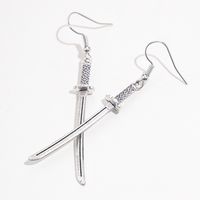 Fashion Exaggerated Simple Shape Carved Sword Silver Ear Hook Earrings For Men And Women main image 3
