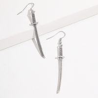 Fashion Exaggerated Simple Shape Carved Sword Silver Ear Hook Earrings For Men And Women main image 4