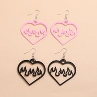 Simple Two-tone Acrylic Black Pink Hollow Love-shaped Spark Flame Earrings 2 Pairs main image 3