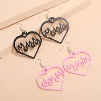 Simple Two-tone Acrylic Black Pink Hollow Love-shaped Spark Flame Earrings 2 Pairs main image 4