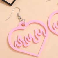 Simple Two-tone Acrylic Black Pink Hollow Love-shaped Spark Flame Earrings 2 Pairs main image 5
