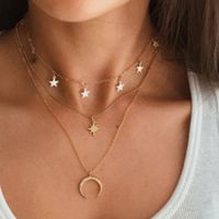 Fashion Simple Niche Tide Star Moon Multilayer Five-pointed Star Clavicle Chain Necklace main image 1