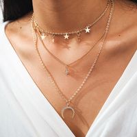 Fashion Simple Niche Tide Star Moon Multilayer Five-pointed Star Clavicle Chain Necklace main image 3