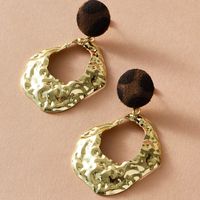 Velvet Leopard Print Long Geometric Metal Exaggerated Earrings Wholesale main image 3