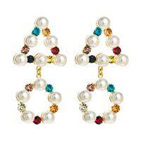 Modefarbe Mehrschichtige Legierung Eingelegte Strasssteine Eingelegte Perle Geometrische Lange Ohrringe Großhandel main image 6