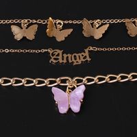 Fashion Butterfly Simple Three-piece Chain Alloy Butterfly Anklet For Women main image 2