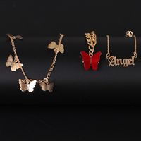 Fashion Butterfly Simple Three-piece Chain Alloy Butterfly Anklet For Women main image 4
