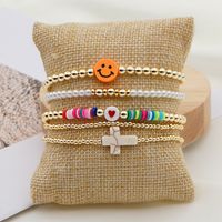 Fashion Trend Natural Pearl Soft Ceramic Multi-layered Beaded Imported Color-preserving Gold Bead Letter Bracelet main image 3