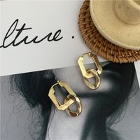 Real Gold Plated Simple  Square Hanging Ring Metal Circle Earring Wholesale sku image 1