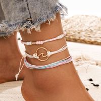 Bohemia Style Golden Waves Hand-beaded Pink Alloy Anklet 3-piece Set sku image 1