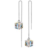 Pendientes De Reparación De Cara Estilo Coreano Plata De Ley 925 Cubo Aurora Boreal Cristal Austriaco Largo Con Flecos Pendientes Hilo Se663 sku image 3