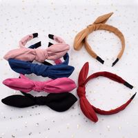 Velvet Rabbit Ears Fabric Knotted Solid Color Simple Broad-side Press Hairband Wholesale main image 1