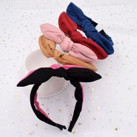 Velvet Rabbit Ears Fabric Knotted Solid Color Simple Broad-side Press Hairband Wholesale main image 2