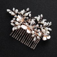 Korean Alloy Hair Comb Insert Comb Butterfly Pearl Inlaid Diamond Bridal Wedding Headdress Wholesale main image 3