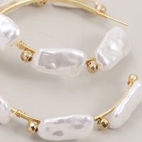 Bohemian Geometric C-shaped Large Pearl Special-shaped Pearl Earrings Wholesale main image 5