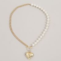 Long Collier Mode Femme Asymétrique Heart Pearl Style Punk main image 4