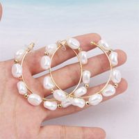 Exaggerated Woven Pearl Geometric C-shaped Simple Beaded Earrings  Wholesale main image 1