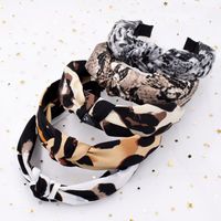 Leopard Print Snakeskin Fabric Cross-knotted Retro Broad-brimmed Headband Wholesale main image 1