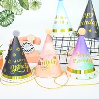 Hot Stamping Cake Letters Birthday Hats Decoration Fur Ball Caps Party Tricorne Wholesale main image 1