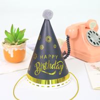 Hot Stamping Cake Letters Birthday Hats Decoration Fur Ball Caps Party Tricorne Wholesale sku image 2
