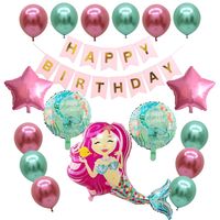 Hot Selling Mermaid Aluminum Balloon Set Party Birthday Fishtail Flag Latex Balloon Set Wholesale sku image 1