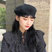Automne Nouveau Bouton Béret Double Face Couleur Unie Chapeau Octogonal De Mode Coréenne sku image 2