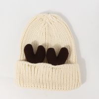 Cute Antlers Thick Warm Woolen Hat Women Fashion Retro Knitted Hat sku image 4