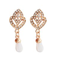 Artificial Gemstone Hollow Leaves Love Drops Pearl Earrings Nhdp157424 sku image 1