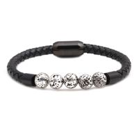 Hot Mode Europäischen Und Amerikanischen Schmuck Perlen Herren Armband Edelstahl Leder Vulkans Tein Leder Armband sku image 3