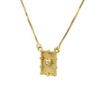 Ins Européen Et Américain Élégant En Forme De Coeur Incrusté De Zirconium Carré Tag Pendentif  Croix-frontière Spot Or-plaqué Faux Diamant Collier sku image 2